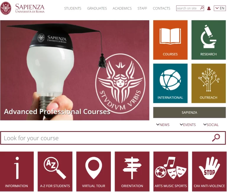 وب سایت دانشگاه Sapienza University of Rome